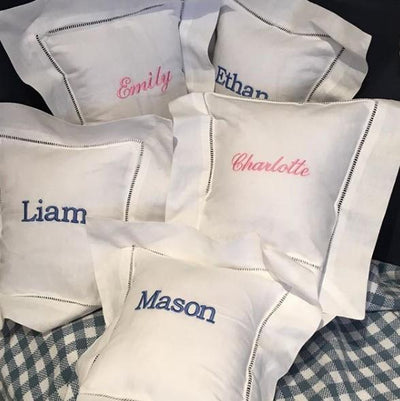 Embroidered Monogram Linen Square Pillow