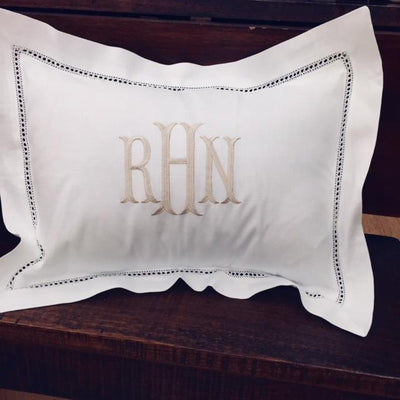 Embroidered Monogram Linen Boudoir Pillow Home Baby